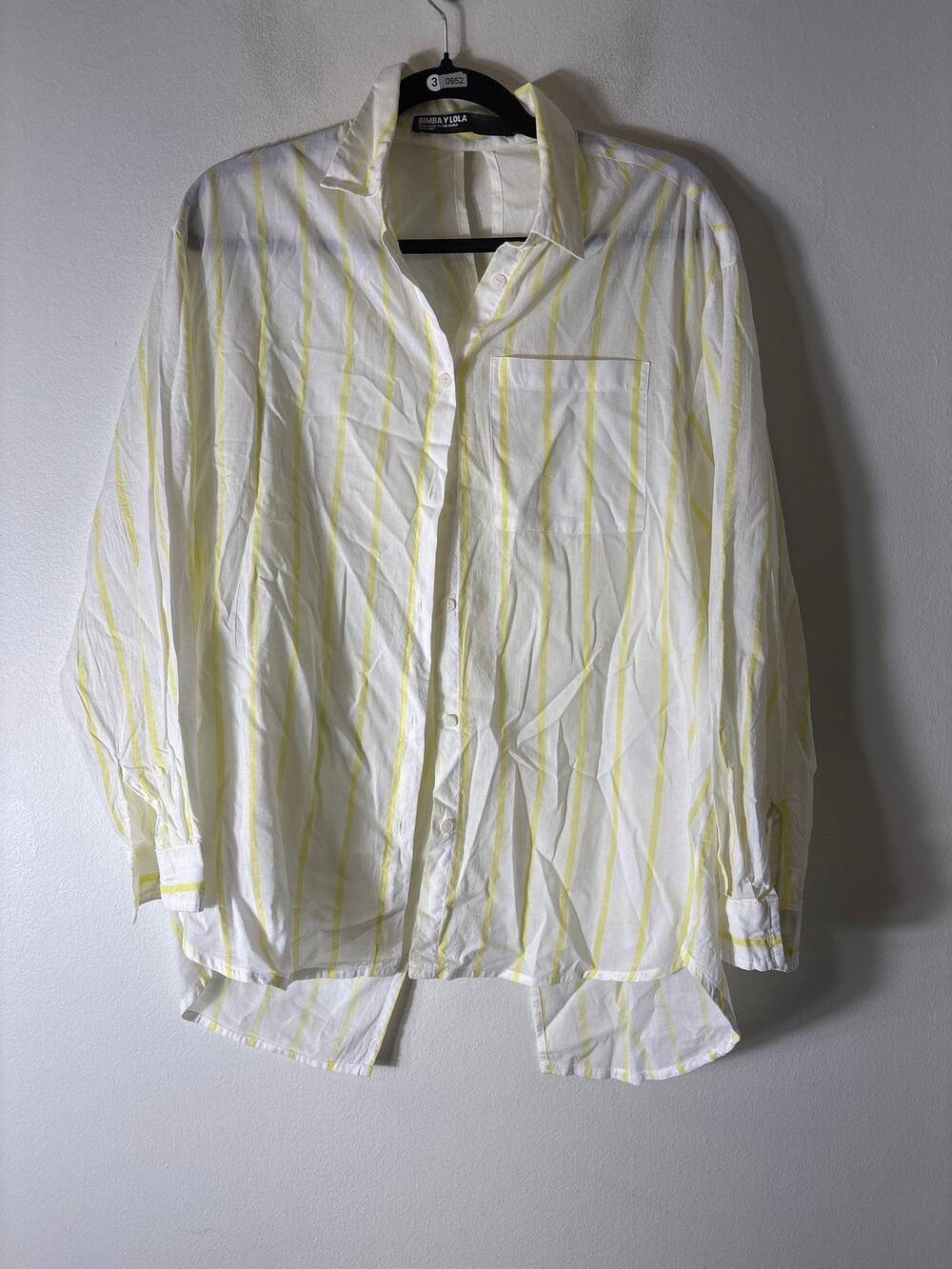 Bimba Y Lola Yellow and White Stripe Open Back Button Down Shirt Sz XS